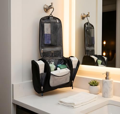 Bago Travel Toiletry Bag for Women and Men - Large Waterproof Hanging Large Toiletry Bag for Bathroom and Travel Bag for Toiletries Organizer -Travel Makeup Bag (Black) - color: Black, size: Large
