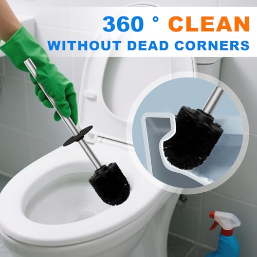 304 Stainless Steel Toilet Brush and Brush Holder Set, Circular Floor Toilet Brush Holder, Long Handle, Bathroom Heavy-Duty Cleaner, High-End Cylinder Wall, 2 Brush Head (Brushed) YIGUANXIN - color: H-brushed