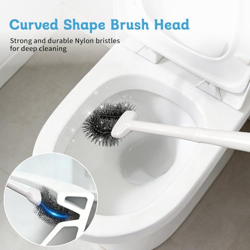 Sellemer Toilet Brush and Plunger Set, Curved Head for Deep Cleaning, White | Brush and Plunger set, Curved Nylon Bristles for Deep Clean, Strong Suction Plunger, Ventilated Holder for Quickly Air Dry - color: White