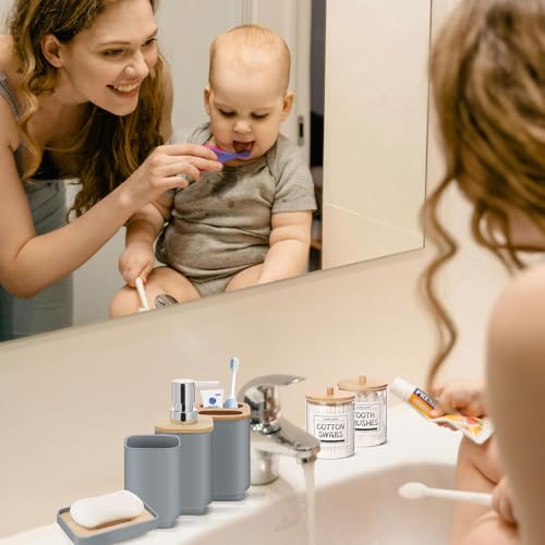 IMAVO 11 Piece Grey Bathroom Set, Trash Can, Toilet Brush, Storage Tray, Complete Bathroom Accessories Organization Kit for Bathroom Décor and Home Gifts - color: Grey, size: 11 Pcs Bathroom Set