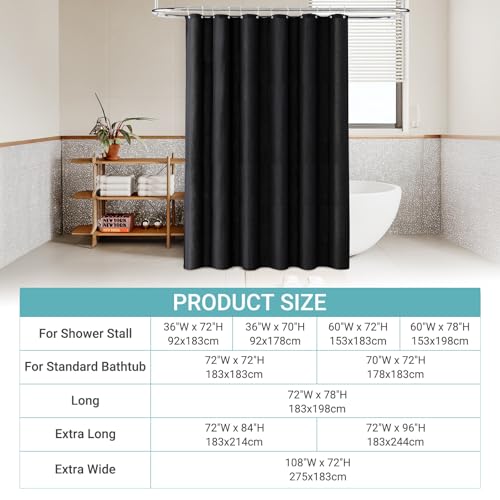 Black Linen Shower Curtain 78 Inches Long, Heavy Duty Cloth Bath Curtain Set with 12 Plastic Hooks Simple Hotel Spa Quality Luxury Shower Curtain for Bathroom, Water Repellent, 72Wx78L - color: Black, size: 72"W x 78"L (Pack of 1)