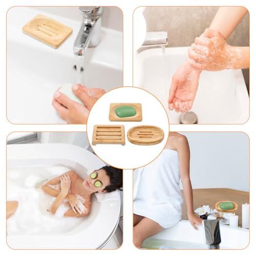 12 Pcs Bamboo Soap Dish Bulk, Self-Draining Non-Slip Bamboo Soap Trays Bulk, Wooden Soaps Holder Tray, Shampoo Bar Holder for Bathroom, Kitchen (3 Sizes)
