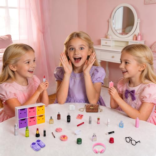 DIYDEC 92Pcs Dollhouse Mini Jewelry Storage Case Cosmetic Hand Bag Miniature Bathroom Accessories with Makeup Set Towel Cosmetic Toothbrush Shampoo Glasses Slippers Earphones Doll Backpack Micro Scene - color: Dollhouse Cosmetic Case