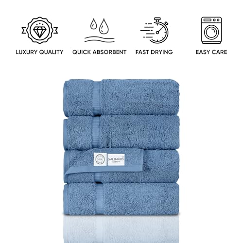 SALBAKOS 100% Turkish Cotton Bath Towels | 4 Piece Turkish Bath Towels Blue 27x54 in Standard Size | Premium Hotel Quality, Super Absorbent, Thick & Plush Turkish Bath Towel (Blue, 4 Bath Towels) - color: Blue, size: 4 Bath Towels