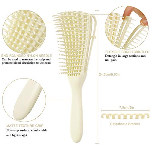 2 Pieces Detangling Brush for Afro America/African Hair Textured 3a to 4c Kinky Wavy/Curly/Coily/Wet/Dry/Oil/Thick/Long Hair, Knots Detangler Easy to Clean (Beige, Purple) - color: Beige, Purple