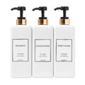 Modern Gold Design Shampoo and Conditioner Dispenser - Large 27oz Shower Soap Dispenser, Set of 3 Refillable Empty Plastic Pump Bottles for Bathroom and Body Wash (6 Waterproof Labels Included), Black - color: Black