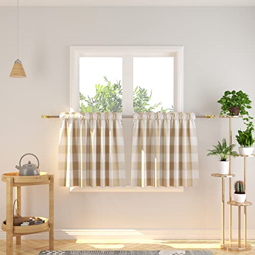 3 Pc Cotton Classic Country Farmhouse Kitchen Window Curtain -Beige & White Buffalo Check Tier & Valance Set, 54" x 18" / 27" x 24" - color: Plaids Beige&white, size: 27"W x 24"L (Pack of 3)