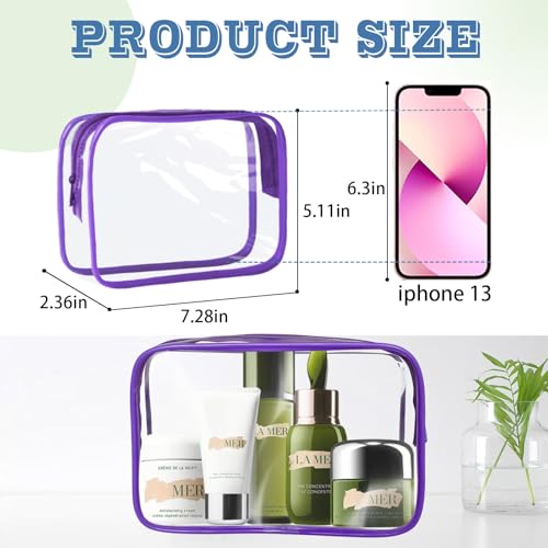 YedsIntu 16 Pieces Clear Makeup Bag PVC Zippered Clear Toiletry Carry Pouch Portable Cosmetics Bag Waterproof Makeup Bag Vinyl Plastic Organizer Case for Travel Vacation Bathroom (Purple-M) - color: Purple-M