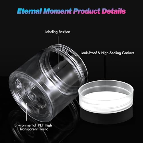 Eternal Moment 36 Pack 2 OZ Plastic Jars Round Clear Cosmetic Container Jars with Clear Lids, Perfect for Lotion, Slime，Cream, Ointments, Makeup, Eye Shadow, Samples, Pot, Travel Storage - color: Clear Lid, size: 2 Ounce