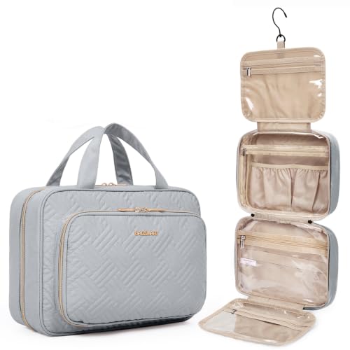 BAGSMART Toiletry Bag Hanging Travel Makeup Organizer with TSA Approved Transparent Cosmetic Bag Makeup Bag for Full Sized Toiletries, Medium-Grey - color: Grey, size: Medium