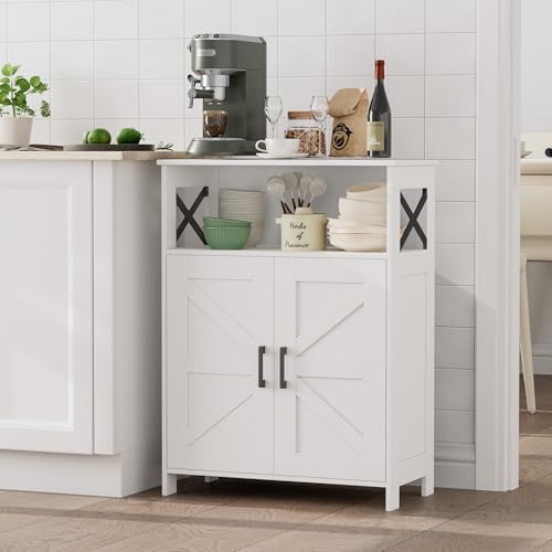 Homhedy Farmhouse Bathroom Storage Cabinet with 2 Doors, Toilet Paper Cabinet with Adjustable Shelf, Small Bathroom Cabinet for Kitchen/Laundry/Living Room, 11.8 x 23.6 x 31.5 Inches, White - color: White