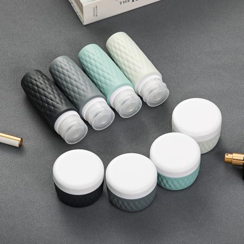 kuangre 8 Pack Travel Bottles for Toiletries - 3 OZ / 90 ML, | Leak Proof Silicone Containers with Clear Bag, Travel Size Toiletries for Lotions, Creams, Foundation, Shampoo, body wash and More | - color: Grey