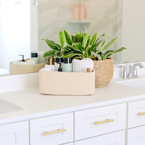 NaturalCozy 13.5”x8.5”x5.5” Storage Baskets for Shelves 3 Pack | Cotton Rope Woven Small Baskets for Organizing | Small Storage Bins for Nursery, Bathroom, Closet, Cube Shelf, Decorative, Gift - color: Beige, size: 13.5" x 8.5" x 5.5"