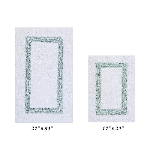 Better Trends 100% Cotton Hotel Collection Bath Mats Set, White & Blue Mats - Tufted, Reversible & Absorbent & Machine Washable 2 Piece Bathroom Rug Set, Shower & Sink Bath Mat, Rugs for Bathroom - color: White & Blue, size: 2 Piece Set (17" x 24" | 21" x