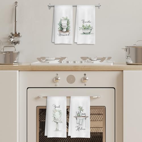 Boho Botanical Bathroom Hand Towels Set of 4, Relax Breathe Soak Unwind Decorative Hand Towels for Gym Yoga Spa Bathroom Decor, 16x24 Inches - color: E