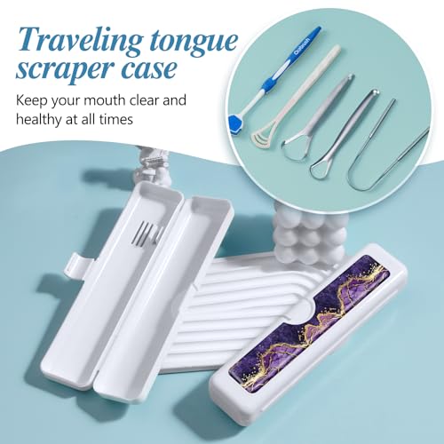Toothbrush Travel Case - Colorful Pattern, Holder and Covers for Toothbrushes, Includes Tongue Scraper Case - color: Purple Marble, size: Small