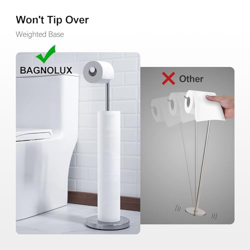 BAGNOLUX Bathroom Toilet Paper Holder Stand with Reserve, SUS304 Stainless Steel Rustproof Pedestal Tissue Roll Holder Heavy Duty, Polished Chrome - color: Polished Chrome