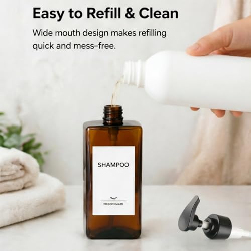 Shampoo and Conditioner Dispenser Set, 3Pack Refillable Shampoo and Conditioner Bottles with Labels, 500ml Soap Dispenser 16.9oz Shower Dispenser Square Pump Bottle for Bathroom and Kitchen - Amber - color: Amber - 3pack 16.9oz