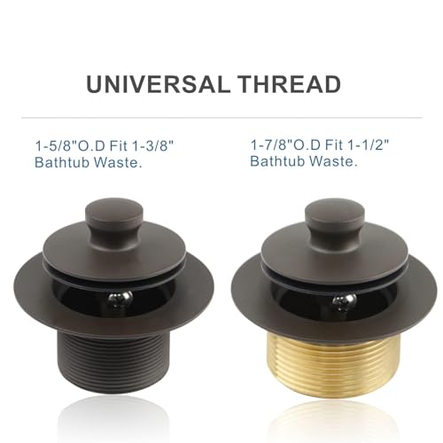 HIDROP Oil Rubbed Bronze Tub Drain Lift and Turn, 2-Hole Overflow Faceplate | Stainless Steel Tub Drain, Universal Fine/Coarse Thread fit 1-3/8" or 1-1/2" Tub Drain, Bathtub Drain Replacement Trim Kit - color: Bronze
