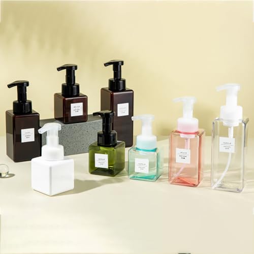 Plastic Foaming Hand Soap Dispenser Set, Reusable Pump Bottles for Kitchen and Bathroom for Shampoo Body Wash Facial Cleanser (2, Amber+Green, 450ML) - color: Amber+green