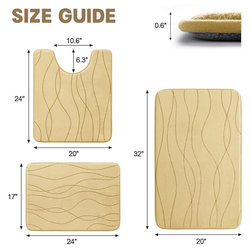 YIHOUSE Bathroom Rugs Set 3 Piece, Memory Foam Bath Mat Beige | Ultra Soft, Absorbent, Non-Slip, Machine Washable, for Bathroom, Sink and Toilet - color: Beige, size: 2'9" x 1'8" (Rectangular)