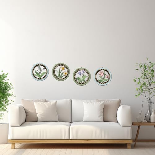 HPNIUB Watercolor Flower Wall Decor, Farmhouse Botanical Leaf Hanging Wooden Wall Art, 4 Pieces 10''x10'' Minimalist Boho Floral Market Wood Sign for Girls Bedroom Living Room Office Decoration - color: Watercolor flower