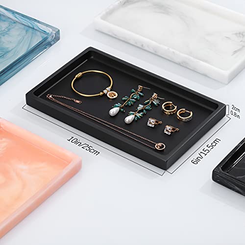 Emibele Bathroom Vanity Tray Countertop, 10" Rectangular Marble Resin Tray | Dresser Kitchen Sink Tray, for Jewelry Cosmetic Perfume Soap Candle, Lightweight Waterproof Tray, Medium, Matte Black - color: Matte Black, size: 10" x 6.1" x 0.8"