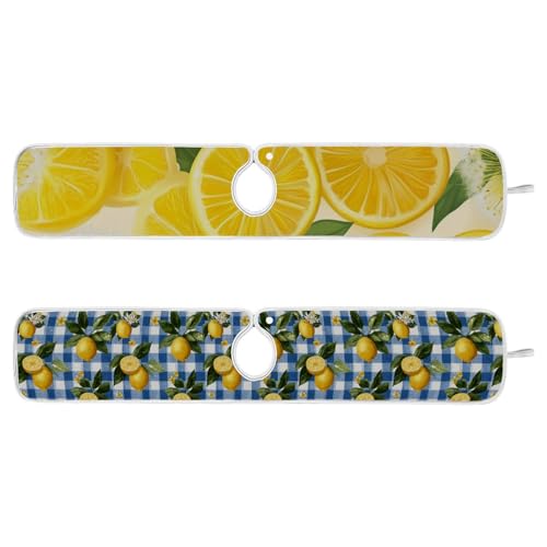 Blue Gingham Summer Lemons Yellow Dandelions Sink Mat for Faucet Sink Splash Guard Faucet Handle Drip Catcher for Kitchen Bathroom Absorbent Microfiber Dish Drying - color: Blue Gingham Summer Lemons Yellow Dandelions, size: 23.6x5.5in x2