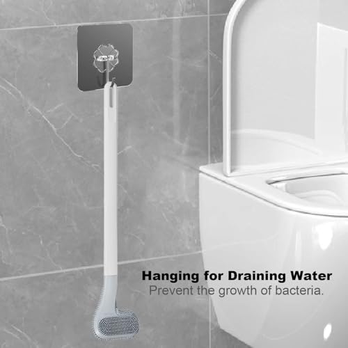 Toilet Brush, Long Handle Golf Toilet Brush with Holder 360° Deep Cleaning Flexible Silicone Toilet Cleaner Brush Wall Mounted for Bathroom (2Pcs White Brush) - color: 2pcs White Brush