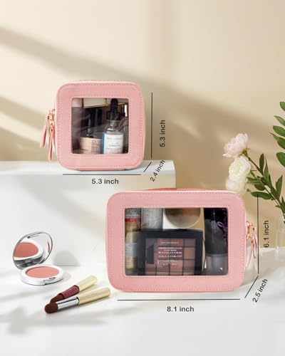 Travel Clear Makeup Bag Set, TSA Approved Cosmetic Bag Case with Zipper Portable Makeup Pouch Toiletry Bag Traveling Cosmetic Organizer Storage Bag Car Organizer Car Essentials - color: Mini+Large Pink