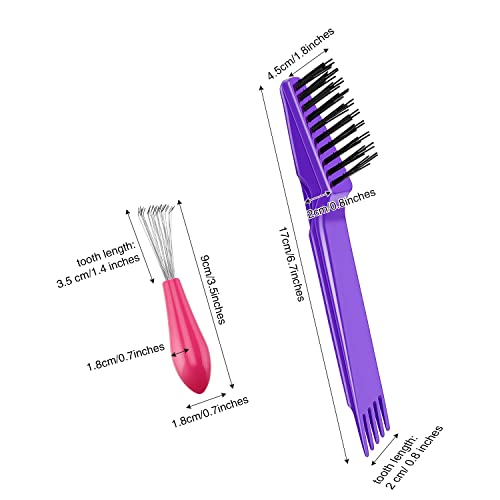 Boao 2 Pcs Hair Brush Cleaning Tool Set,2-in-1 Double Headed Hair Brush Comb,Metal Toothed Cleaner Dirt Remover, Portable Hairbrush Cleaner Tool for Removing Dust Home Salon Use(Pink and Purple) - color: Pink and Purple