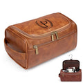 Travel Toiletry Bag Hanging For Mens PU Leather - Yellow Brown (Initial P) | Waterproof Dopp Kit Bag Beach Travel Essentials Bathroom Organizer, Personalized Gifts For Father Husband Groomsmen Birthday - color: Yellow Brown, style: P