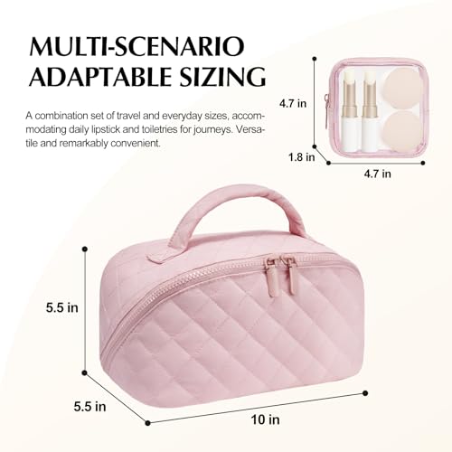 honitty Makeup Bag, Quilted Makeup Bag, Puffy Travel Make up Bags, Cosmetic Organizer Bag, Waterproof Toiletry Bag for Women - color: Pink