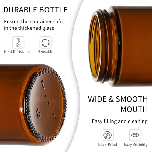 KEYWING 2oz Small Glass Jars with Black Lids, 70 Pack Amber Glass Cosmetic Jars, Round Empty Sample Container with Inner Liners for Lotions, Cream, Powders and Ointments - color: Amber, size: 2oz-70Pack