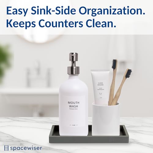 Spacewiser Countertop and Vanity Tray - Small 7.7" Silicone Tray for Soap Dispenser Bottles, Bathroom Trays, Kitchen Sink Soap Trays, Sink Caddy Kitchen Sinks Organizer, Soaps Dish & Sponge Holder Mat - color: Modern Gray, size: Small 7.7”