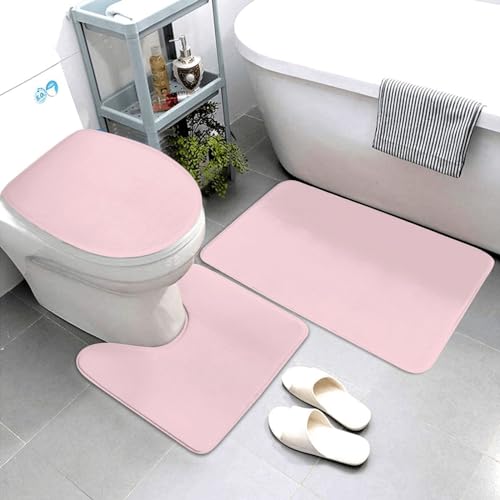 Bathroom Rugs Set 3 Piece Minimalist Basic Pink Bath Rug Mat Set, Non Slip Absorbent Bathroom Decor Mat, Toilet Lid Cover & U Shaped Contour Rug - color: Basic Pink, size: 1'8" x 2'6" (Rectangular)