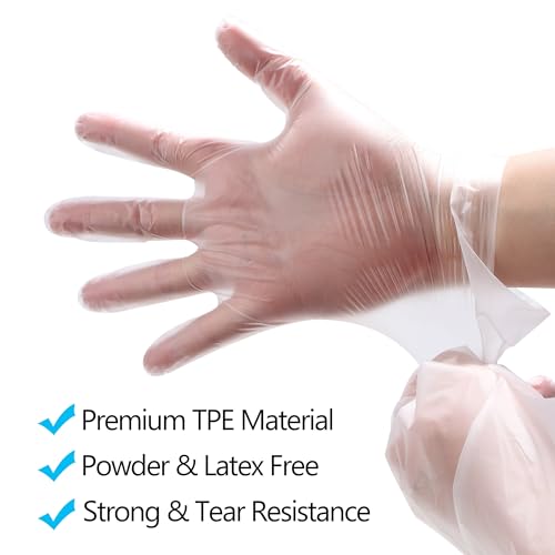Meekear 100 PCS Food Prep Disposable Gloves, TPE Clear Latex-Free Food Safe Cleaning Gloves, BPA Free, Powder Free, Oil Tight, X-Large