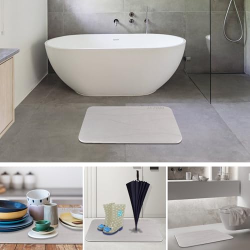 Stone Bath Mat Large, Diatomaceous Earth Shower Mat, Non-Slip Super Absorbent Quick Drying Bathroom Floor Mat, 2 Pack,23.62x15.35, Light Grey - color: Light Grey