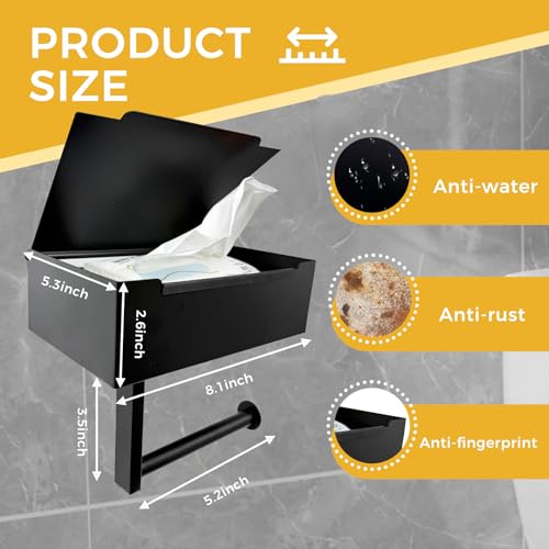 Toilet Paper Holder with Shelf, Toilet Paper and Wipes Holder, Wipes Dispenser and Storage, Stainless Steel Wall Mount Toilet Paper and Flushable Wipes Storage