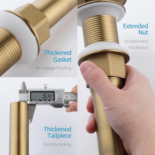 KAIYING Pop Up Drain, Bathroom Sink Drain Stopper, Vessel Sink Drain Assembly with Detachable Basket Stopper, Anti-Explosion and Anti-Clogging Drain Strainer (NO Overflow, Brushed Brass) - color: Brushed Brass, style: NO Overflow