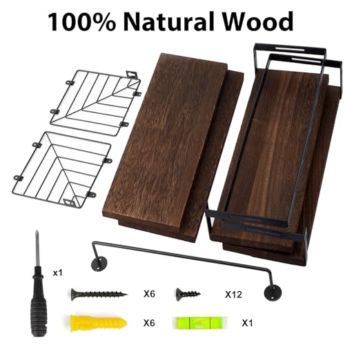 Fixwal Wall Mounted Bathroom Shelves Over Toilet, Rustic Wood Floating Shelves with Metal Frame and Towel Bar for Bathroom, Kitchen, Bedroom, Living Room (3 Plus 1 Dark Brown) - color: 6-dark Brown