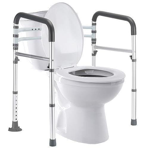 Lianjindun Toilet Safety Rails (350 lb), Adjustable Toilet Frame for Elderly, Seniors, Handicap & Disabled, Foldable Handicap Toilet Handles Fit Any Toilets (Gray) - color: Gray