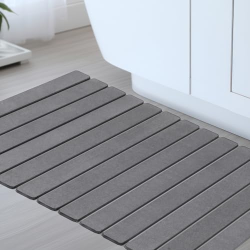 Nuanchu Large Stone Bath Mat 31.2" x 23.3" - Foldable Diatomite Bath Mat with Anti-Slip Pad Quick-Dry Large Bathroom Non-Slip Absorbent and Easy to Clean for Shower Entryway Kitchen Counter(Gray) - color: Gray
