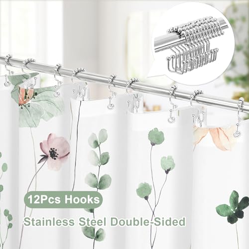 Gibelle Extra Long 3 in 1 Shower Curtain Set, Watercolor Floral Bath Curtain and PEVA Liner Set with 12 Double Sided Steel Hooks, Modern Waterproof Fabric Bathroom Curtain 72x84, Sage Green - color: Sage Green, size: 72"W x 84"L (Pack of 1)