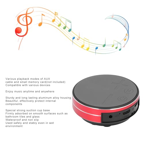 Bone Conduction Speaker, Bluetooth, AUX, Small Memory Card, Stereo, Water Proof, Intelligent Suction Cup Design, for Outdoor and Indoor Bathroom (Red) - color: Red