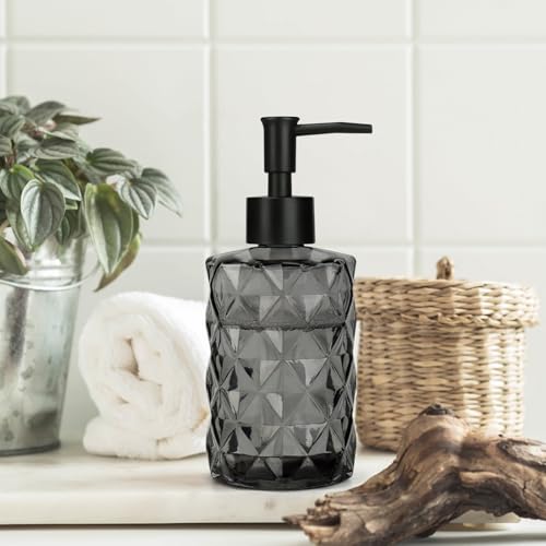11oz Glass Soap Dispenser with Plastic Pump, Black Bathroom Soap Dispenser for Hand Wash & Dish Wash, Elegant Dispenser for Dishwashing Liquid, Lotion, Essential Oil - color: Black