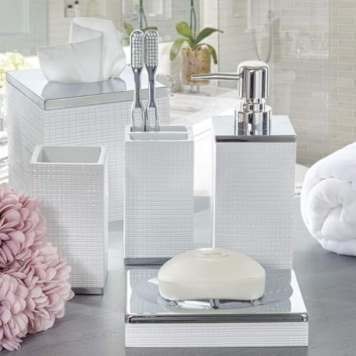 Creative Scents Estella Rectangle Tissue Box Cover - White Tissue Box Holder Rectangular - Decorative Tissue Holder for Bathroom - Elegant White Bathroom Accessories Decor - style: Rectangle Tissue Box