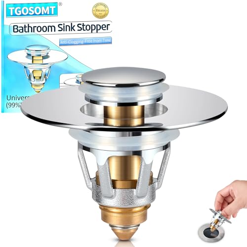 Bathroom Sink Drain Strainer, 2 in 1 Anti-Clogging Sink Stopper with Hair Catcher, Universal Pop-Up Sink Drain Plug Fits 1.1" ~ 1.5" Drain, Solid Brass (Chrome) - color: Chrome, size: 1 Pack