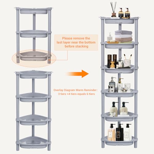 ELYKEN 3 Tier Shower Caddy Organizer Shelf Corner, 14.4 x 11.2 x 22.4 Inches, Rustproof, Plastic Shower Rack Stands for Inside Bathroom, Bathtub, Shower pan, Grey - color: Grey, size: 3-Tier