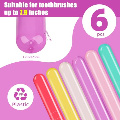 6 Pack Travel Toothbrush Case, Breathable Portable Toothbrush Holder, Plastic Toothbrush Cover Container for Traveling, Bathroom, School, Home, Business, Camping - color: Cyan+Pink+Purple+Yellow+Red+Beige